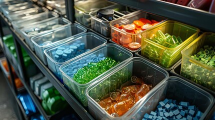 Responsible consumption and recycling vibrant recycling bins with diverse items being sorted