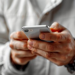 Fototapeta premium Close-up of hands holding a smartphone, conveying technology, communication, and modern lifestyle.