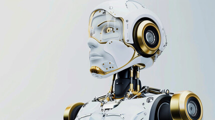 Robot AI with a thinking pose on White background