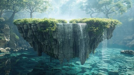 Floating Island Paradise with Waterfall