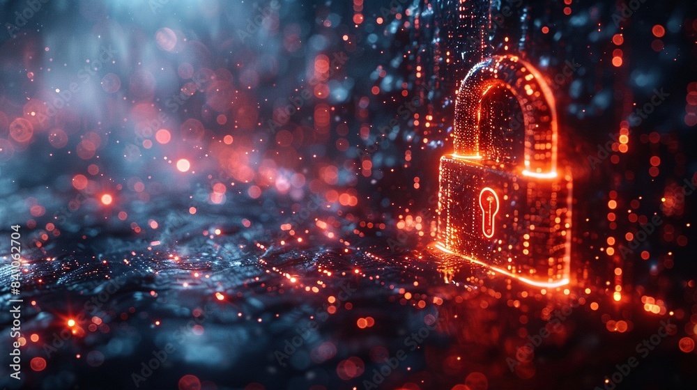 Wall mural digital image of the lock. the concept of aesthetic security. big data flow. modern data safety back