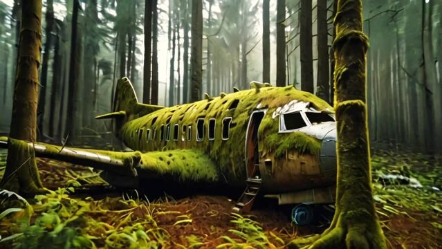 Amazing view of an abandoned plane with smooth looping video.