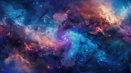 Obraz premium Watercolor nebula swirls in vibrant blues and purples, high resolution.