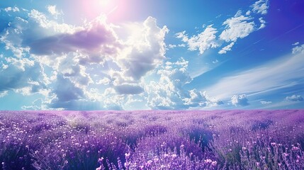 lavender flower field, blue sky and white clouds, blooming with a lot of lavender, lavender flower...