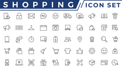 Shopping icons set. E-commerce icon collection. Online shopping thin line icons. Shop icons vector