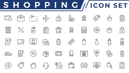 Shopping icons set. E-commerce icon collection. Online shopping thin line icons. Shop icons vector
