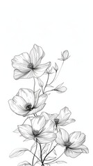 A simple, minimalist illustration of flowers in black and white against a white background, wallpaper, card