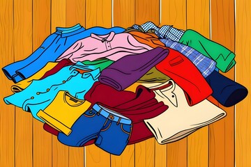 pile of clothes on wooden floor