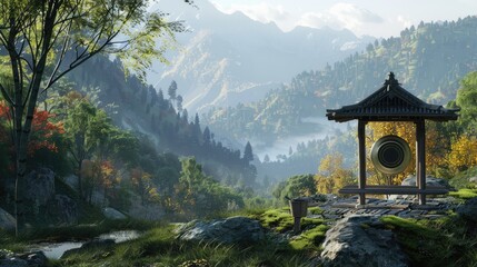 Fototapeta premium Tranquil Temple in the Mountains