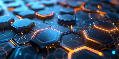 Fototapeta premium isolated hexagon hollogram platform, chemistry, UI, high tech,aspect ratio 2:1, banner, landing page, website background