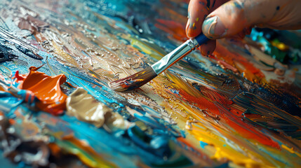 Fototapeta premium A photo of an artists hand rapidly applying paint to a canvas