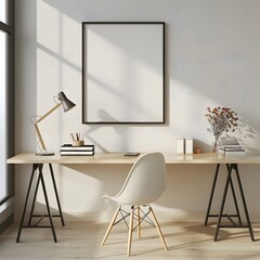 Cozy Minimalist Workspace with Laptop,Desk,and Decor Elements