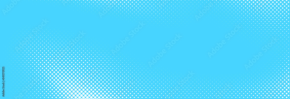 Poster light blue halftone pattern. retro comic gradient background. turquoise pixelated dotted texture ove