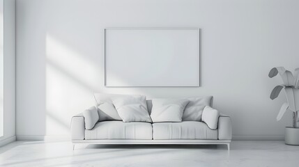 Fototapeta premium Elegant and Minimalist Living Room with Comfortable Sofa in Spacious Bright Interior