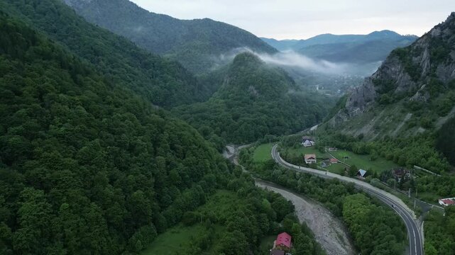 Lush Green Mountains In Lepsa, Vrancea, Romania - Aerial Drone Shot