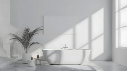Fototapeta premium Luxurious Minimalist Bathroom Oasis with Bathtub and Natural Lighting