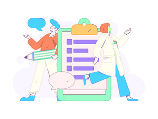 Doctor examines patient flat vector concept operation hand drawn illustration
