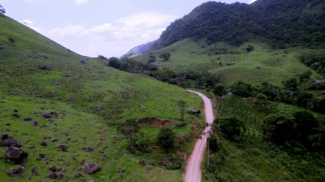 Flying along Road Leading up to Vast Brazilian Landscape, Aerial