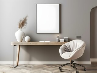 Minimalist and Cozy Home Office Interior with Wooden Furniture and Natural Decor Elements
