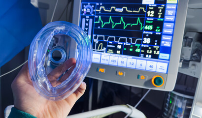 hospital airway equipment including a laryngoscope, airway mask, and oxygenation tools, symbolizing...