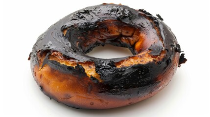 burnt bagel Isolated on white background. food waste concept for designer