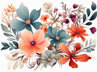 Obraz premium Clip art of abstract multicolored flower bouquet on white background