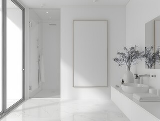 Fototapeta premium Minimalist and Serene Bathroom Interior with Bright and Spacious Design