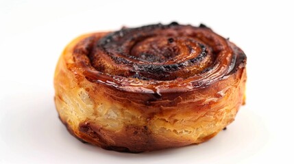 burnt cinnamon roll Isolated on white background. food concept for designer ads