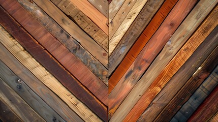 A creative overhead shot of wood boards in a radial pattern, showcasing diverse grain, color, and natural beauty.