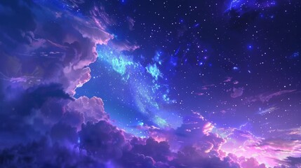 Fototapeta premium Beautiful Starry Night Sky with Clouds, Generative AI