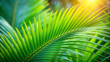 Vibrant green palm fronds spread outward, gently curved, against a soft, blurred background, evoking the tranquil, sacred essence of palm sunday's revered tradition.