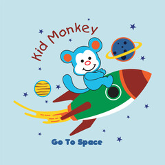 cute monkey riding a rocket into space,design cartoon vector illustration