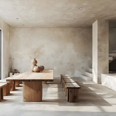 Obraz premium Minimalist Wooden Furniture in Spacious Modern Interior with Natural Decor
