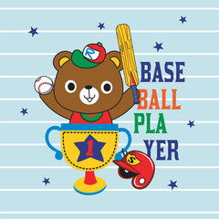 Bear is a famous baseball player,design cartoon vector illustration