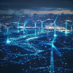 Fototapeta premium Advanced AI Monitoring of Renewable Energy Grids Visualization