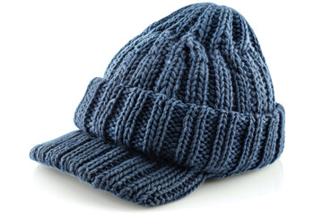 Navy blue woolen beanie with a ribbed design