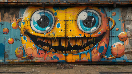 Colorful Graffiti Mural Of A Smiling Monster With Big Eyes