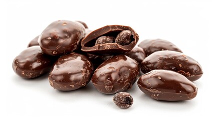 chocolate-covered nuts Isolated on white background. sweet delicious desserts concept for designer