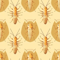 Illustration of a termite, showcasing its pale, soft body and distinctive, elongated head. Minimal pattern banner wallpaper, simple background, Seamless,