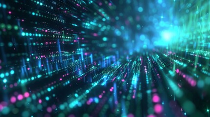 Fototapeta premium Abstract Digital Background Featuring Binary Code and AI Algorithms in Motion, Representing the Core of Modern Technology and Innovation, graphic for Tech and Business Corporate, banner design, brochu