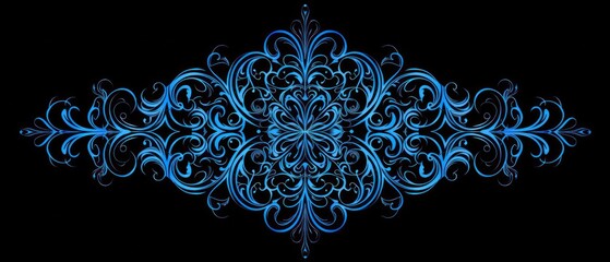 blue victorian ornament, black background