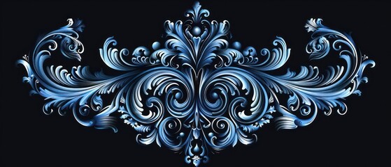blue victorian ornament, black background
