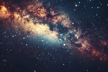Fototapeta premium Stunning depiction of distant galaxy, showing dense cluster of stars and vibrant nebulae in deep space setting, Cosmic galaxy view, ideal for illustrating astronomy articles or space themes