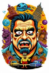 Obraz premium a detailed cartoon illustration of a member of the mafia, mob, man, mafia, mob, gangster, suit, intimidating, serious, expressive, artistic, crimin