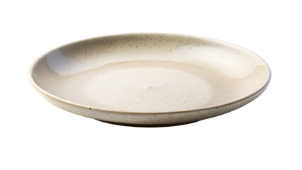 A clean white ceramic plate sits empty, isolated on a bright white background