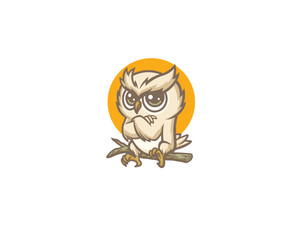 owl sitting on a tree branch logo