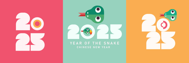 Fototapeta premium Happy Chinese New Year 2025 with snake zodiac sign, Lunar New Year card template