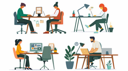 Fototapeta premium Diverse professionals focused on their work in modern office settings