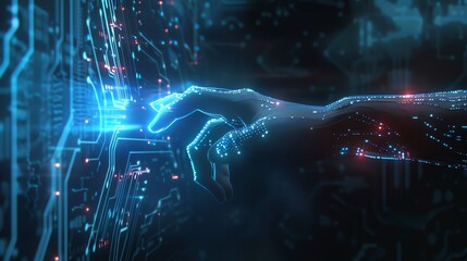 Futuristic human hand digital touching circuit digital technology AI generated image