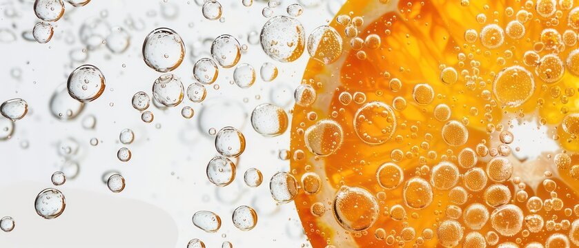 orange in soda bubbles on white background